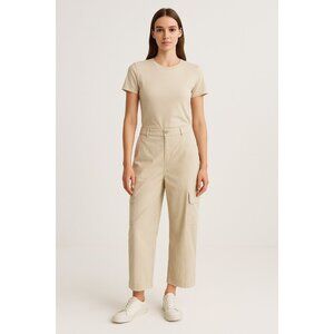 WILO The Label Wide-Leg Cargo Pants Women’s Size L Beige Nylon Utility Parachute